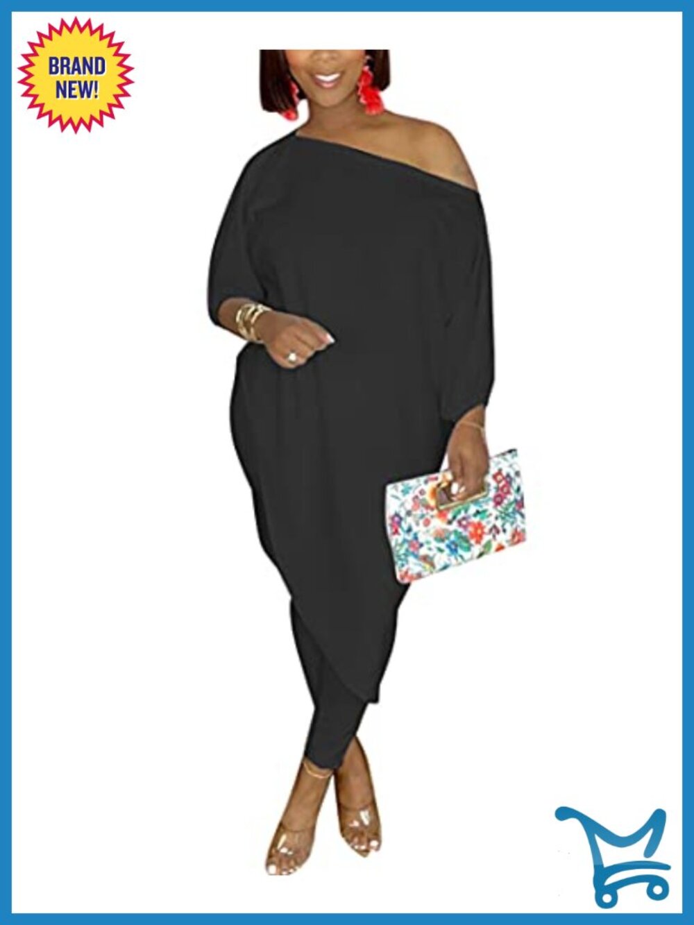 Women's 3/4 Sleeve Off Shoulder 2 Piece Lounge Set High Waist Pants